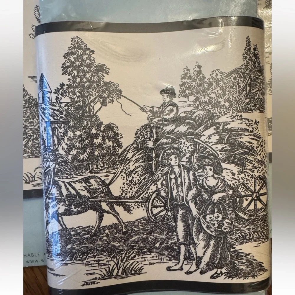 3 WAVERLY Toile Style Black Wall Border The Garden Room Line Cottage Core French